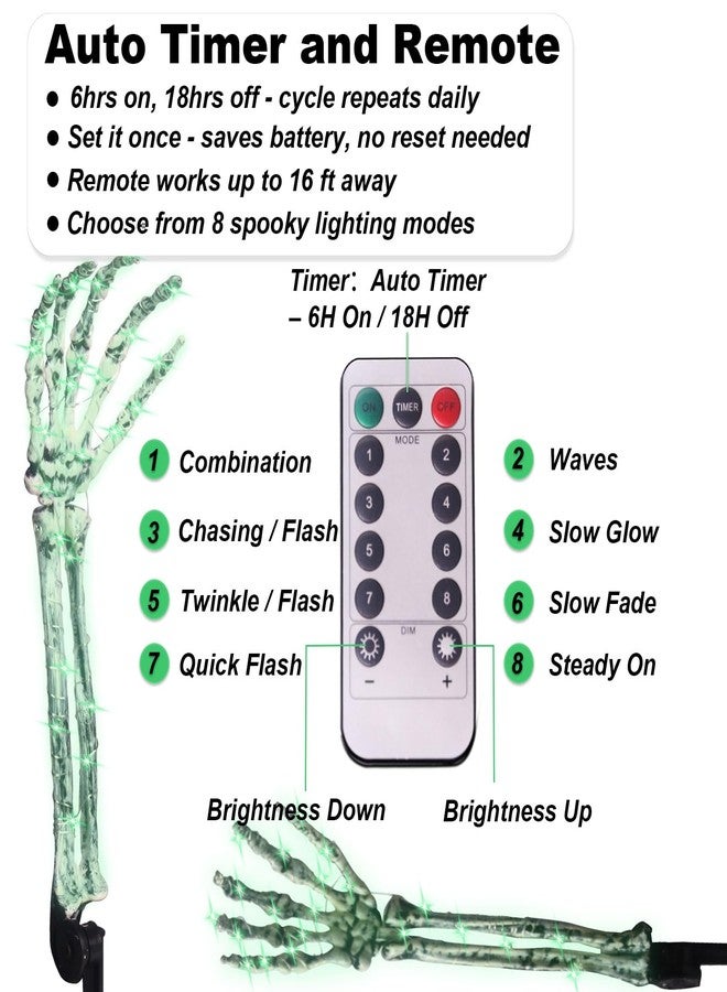 جايم إكسل مجموعة أعمدة هيكل عظمي مضيئة لتزيين الهالوين - جمجمة وأيدٍ مع أضواء LED وجهاز تحكم عن بعد ومؤقت - ديكور خارجي مخيف للحديقة والمقبرة - Image 4