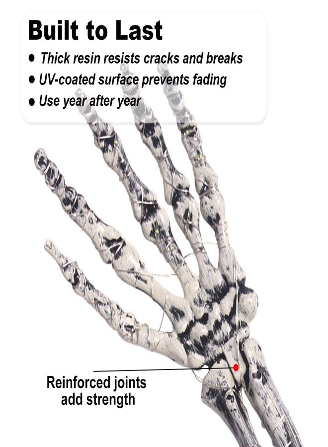 جايم إكسل مجموعة أعمدة هيكل عظمي مضيئة لتزيين الهالوين - جمجمة وأيدٍ مع أضواء LED وجهاز تحكم عن بعد ومؤقت - ديكور خارجي مخيف للحديقة والمقبرة - Image 3