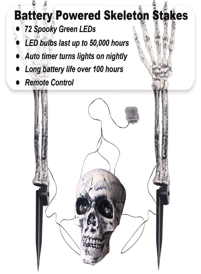 جايم إكسل مجموعة أعمدة هيكل عظمي مضيئة لتزيين الهالوين - جمجمة وأيدٍ مع أضواء LED وجهاز تحكم عن بعد ومؤقت - ديكور خارجي مخيف للحديقة والمقبرة - Image 2