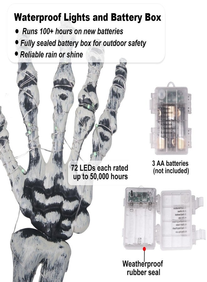 جايم إكسل مجموعة أعمدة هيكل عظمي مضيئة لتزيين الهالوين - جمجمة وأيدٍ مع أضواء LED وجهاز تحكم عن بعد ومؤقت - ديكور خارجي مخيف للحديقة والمقبرة - Image 5