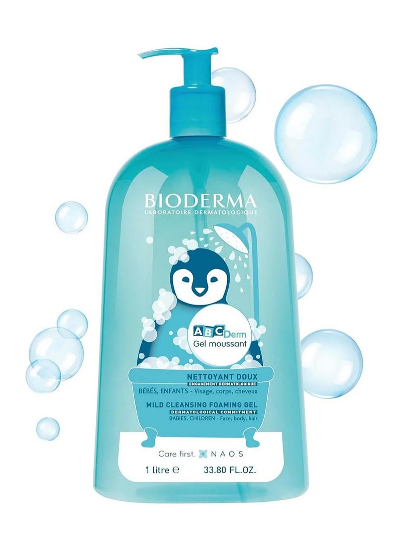 Bioderma ABCDerm Moussant Gentle Cleansing Gel, Hypoallergenic for Babies/Children, Skin Barrier Safe - 1000mL 