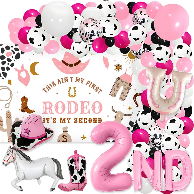 2nd Rodeo Birthday Decorations for Girl  This Aint My First Rodeo Its My 2nd Birthday Backdrop Cowboy Balloon Garland Arch Kit for Boys Western Theme Party PINK