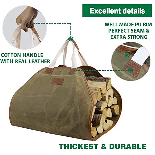 INNO STAGE Canvas Log Carrier Bag,Durable Wood Tote,Fireplace Stove Accessories,Extra Large Firewood Holder with Handles for Camping Khaki - Image 3
