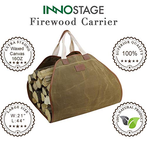 INNO STAGE Canvas Log Carrier Bag,Durable Wood Tote,Fireplace Stove Accessories,Extra Large Firewood Holder with Handles for Camping Khaki - Image 2