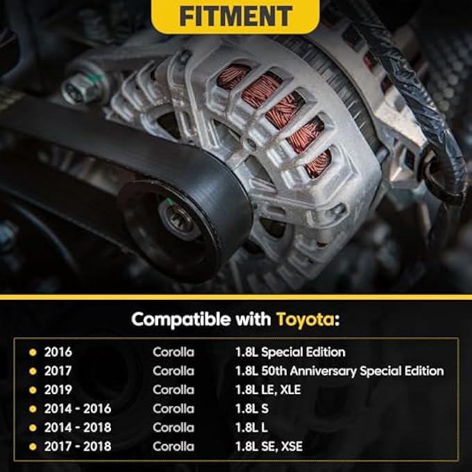 YEHERIT Alternator Replacement Compatible with Toyota Corolla 2014-2018 L4 1.8L 2ZR-FE, 115A 12V CW 6-Decoupler Pulley, Replace# 2138297, 270600T230, FG12T050, 2614390, 420230, AVA0182, 40040169 - Image 1
