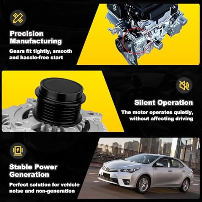 YEHERIT Alternator Replacement Compatible with Toyota Corolla 2014-2018 L4 1.8L 2ZR-FE, 115A 12V CW 6-Decoupler Pulley, Replace# 2138297, 270600T230, FG12T050, 2614390, 420230, AVA0182, 40040169 - Image 4