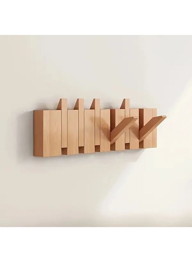 6pcs Piano Key Design Wooden Wall Hooks Foldable Wall Mounted Organizer Wood Color - Image 2