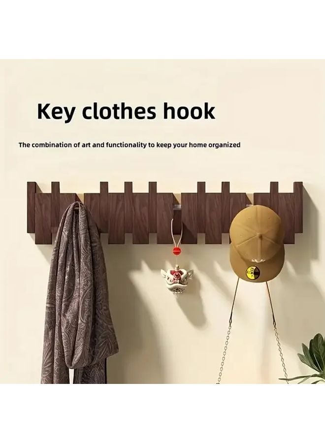 6pcs Piano Key Design Wooden Wall Hooks Foldable Wall Mounted Organizer Wood Color - Image 3