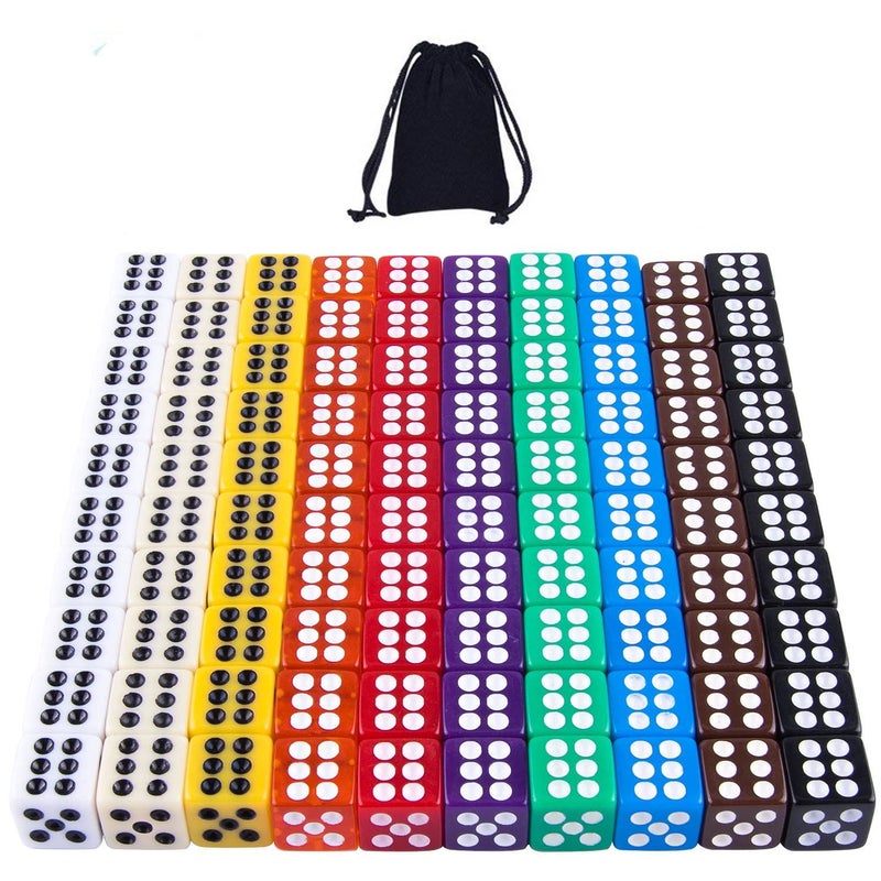 AUSTOR 100 Pieces 12mm Dices 6 Sided Game Dice Set Square Corner Dice with a Drawstring Pouch - Image 1