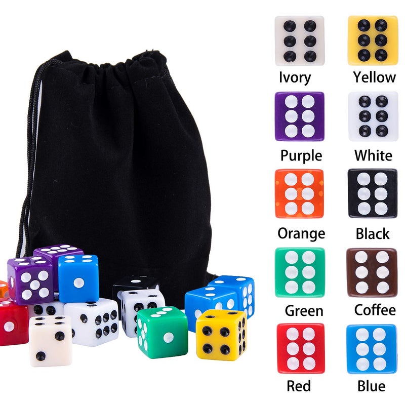 AUSTOR 100 Pieces 12mm Dices 6 Sided Game Dice Set Square Corner Dice with a Drawstring Pouch - Image 3