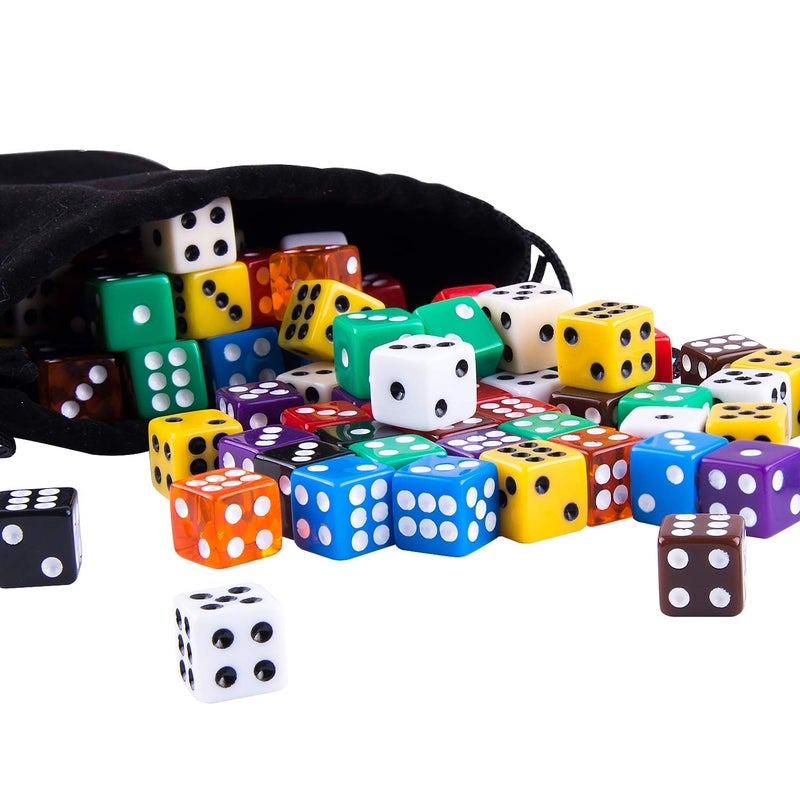 AUSTOR 100 Pieces 12mm Dices 6 Sided Game Dice Set Square Corner Dice with a Drawstring Pouch - Image 5