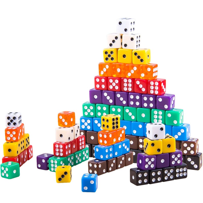 AUSTOR 100 Pieces 12mm Dices 6 Sided Game Dice Set Square Corner Dice with a Drawstring Pouch - Image 4
