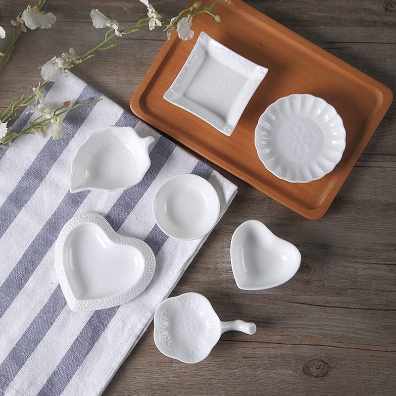 RockTrend Pure White Ceramic Seasoning Dish Soy Dipping Relief Sauce Bowl Appetizer Plate Set of 4Leaf - Image 3