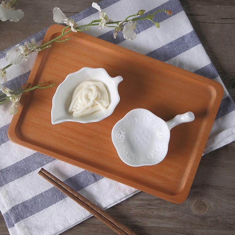 RockTrend Pure White Ceramic Seasoning Dish Soy Dipping Relief Sauce Bowl Appetizer Plate Set of 4Leaf - Image 5