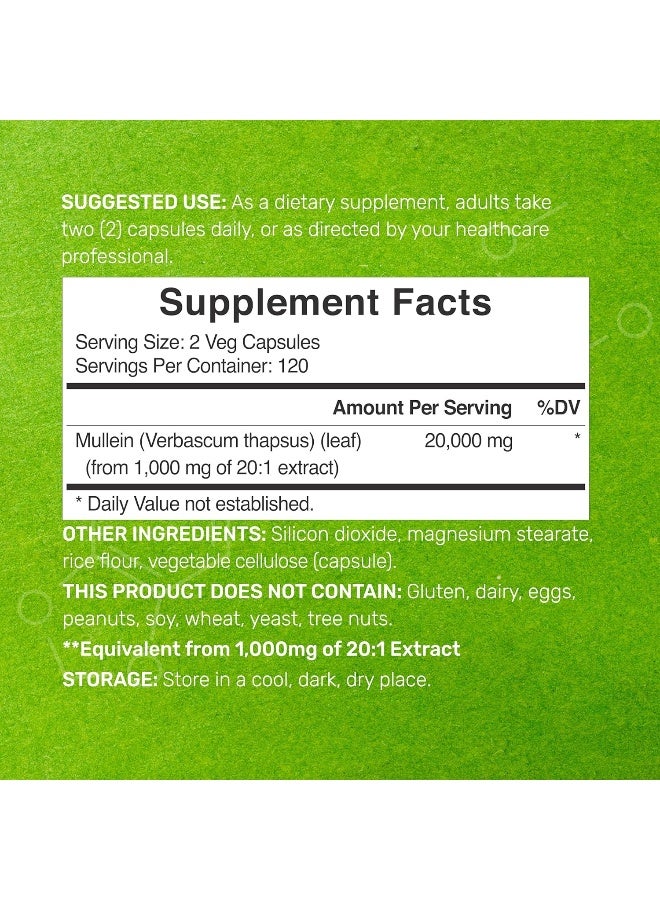 DEAL SUPPLEMENT Mullein Leaf Extract 20,000Mg, 240 Veggie Capsules - Image 2