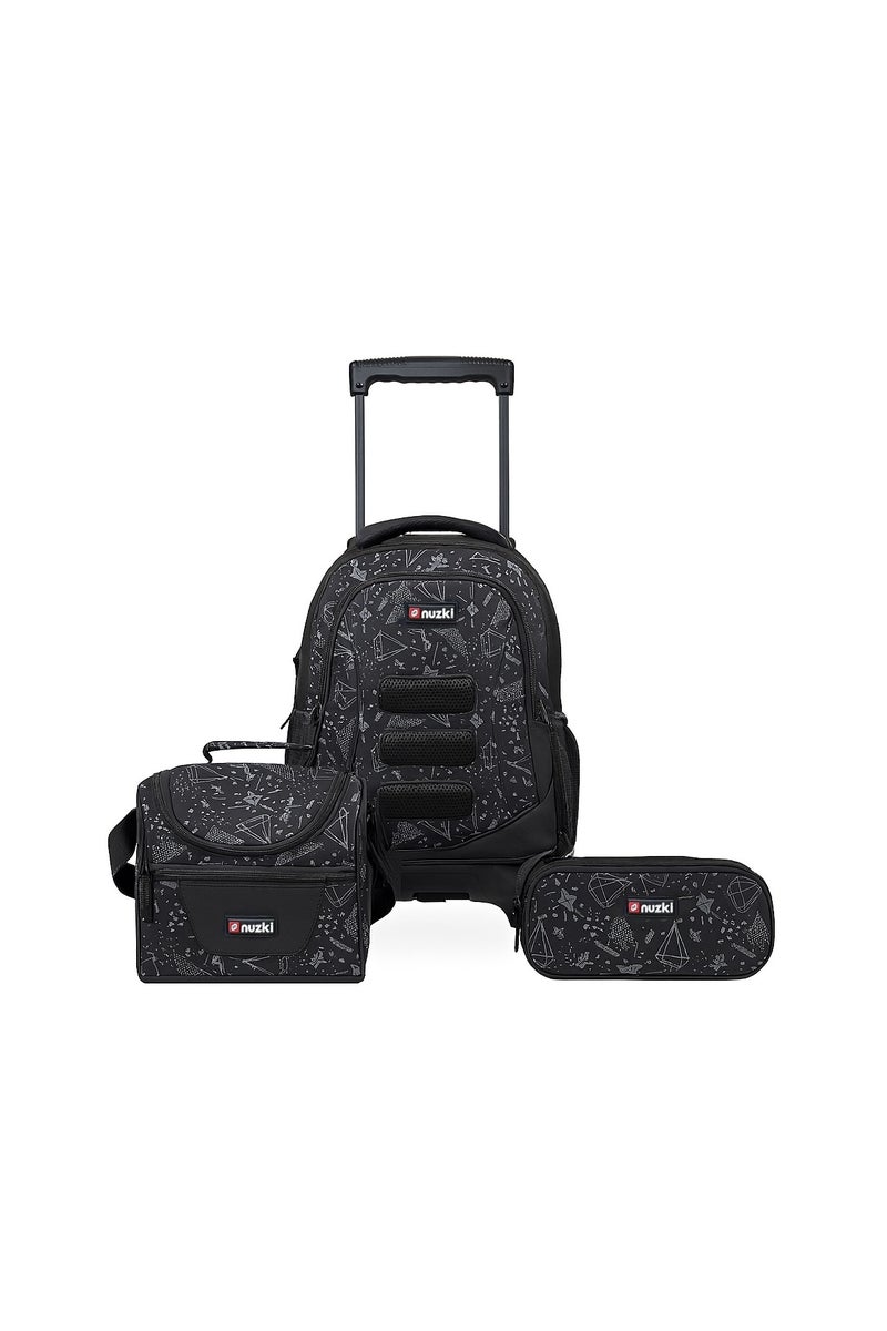 nuzki Nuzki Kids Backpack for Students , Backpack for Girls and Boys, 18 Inch Trolley School Backpack with Pencil Case Lunch Bag, 3 in 1 Bookbag Set for School Kids Trolley Travel Bag (black)  - Image 1