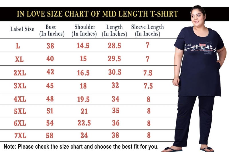 In Love Women Cotton Regular Fit Plus Size Cotton Mid Length Chest Print T-Shirt with Pocket,peach,2XL - Image 2