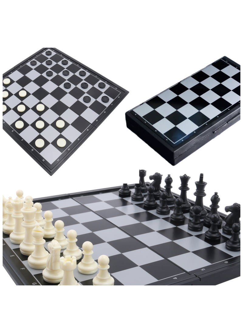 UniTrain - 2 in 1 Magnetic Chess Checkers Set - Travel Chess Set Folding Board Game - Image 1