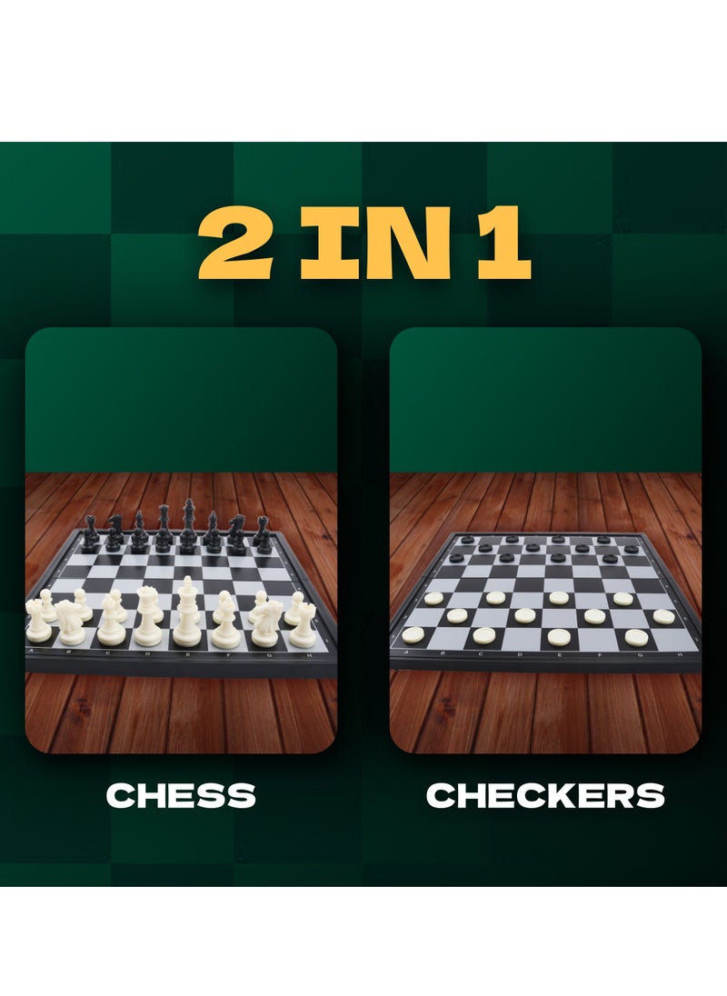 UniTrain - 2 in 1 Magnetic Chess Checkers Set - Travel Chess Set Folding Board Game - Image 1