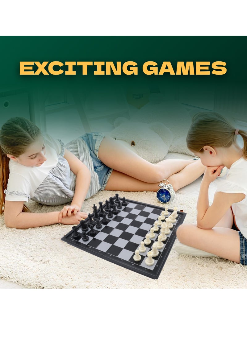 UniTrain - 2 in 1 Magnetic Chess Checkers Set - Travel Chess Set Folding Board Game - Image 1