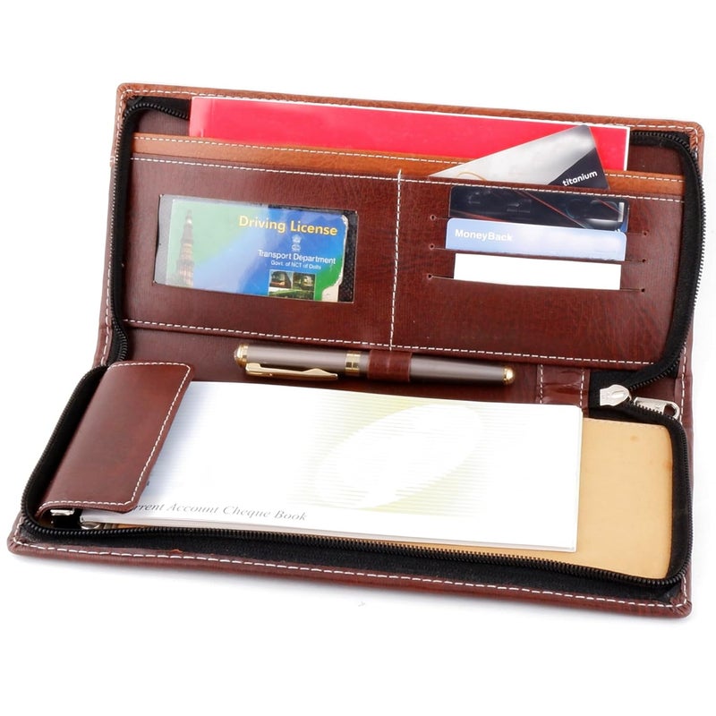 Asraw PU Faux Leather Expanding and Multiple Cheque Book for Cards, Passbook & Chequebook - Chequebook Cover, Passbook Cover, Documents Holder for Office & Home Use (Brown) - Image 3