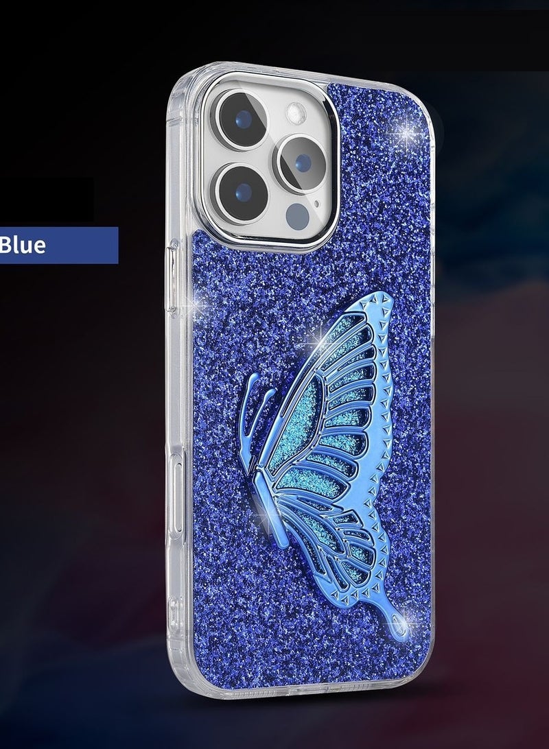 JSJM IP12 PRO MAX SHINING BUTTERFLY CASE WITH STAND For   IPHONE 12 PRO MAX (Design- 141) [Blue Color]