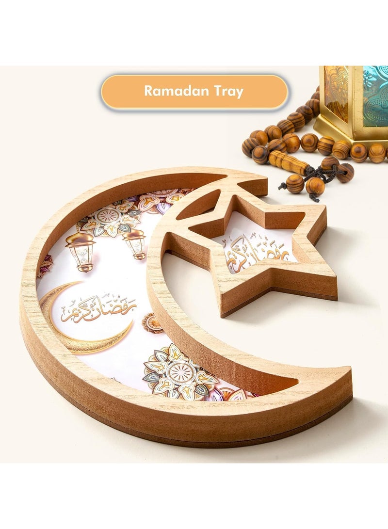 جورونب زينة رمضان للمنزل 2025 صينية رمضان صينية العيد رمضان كارين صينية القمر والنجمة ديكور المنزل صينية تقديم رمضان للديكور للحفلات صينية طعام طبق تقديم البسكويت - Image 3