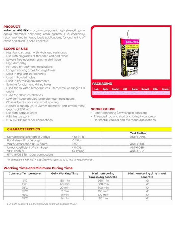 Weber CONCRETE ANC 405 BFX HIGH STRENGTH PURE EPOXY, CHEMICAL ANCHORING - Image 2