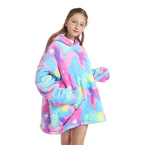 DESERT HOME Wearable Blanket Hoodie for Kids 4-12YR Oversized Hooded Blanket Super Soft Comfortable Warm Flannel Colorful - Image 5