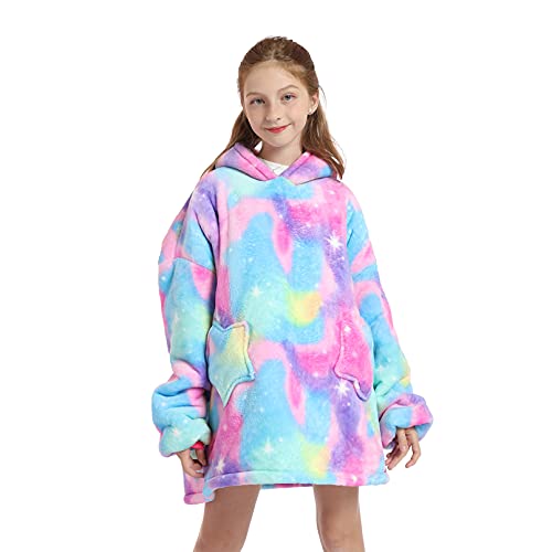 DESERT HOME Wearable Blanket Hoodie for Kids 4-12YR Oversized Hooded Blanket Super Soft Comfortable Warm Flannel Colorful - Image 1