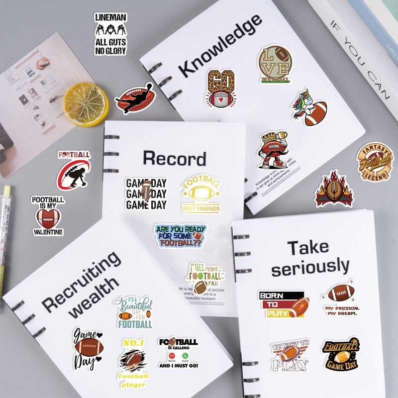 WANVAE 100pcs Football Stickers for Water Bottle, American Football Rugby Vinyl Waterproof Decal for Boy Teen Adult Laptop Phone Skateboard Guitar Luggage Notebook Helmet - Image 4