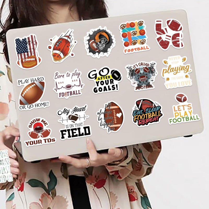 WANVAE 100pcs Football Stickers for Water Bottle, American Football Rugby Vinyl Waterproof Decal for Boy Teen Adult Laptop Phone Skateboard Guitar Luggage Notebook Helmet - Image 2