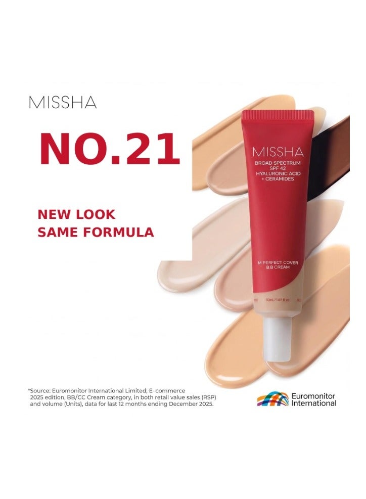 MISSHA M Perfect Cover BB Cream No.21 Light Beige - Light with Cool Undertone SPF 42 PA +++1.69 Fl Oz - Tinted Moisturizer for face with SPF No.21 Light Beige - Image 1