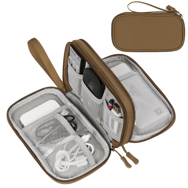 FYY Electronic Organizer, Travel Cable Organizer Bag Pouch Electronic Accessories Carry Case Portable Waterproof Double Layers All-in-One Storage Bag for Cable, Cord, Charger, Phone, Earphone Brown - Image 1