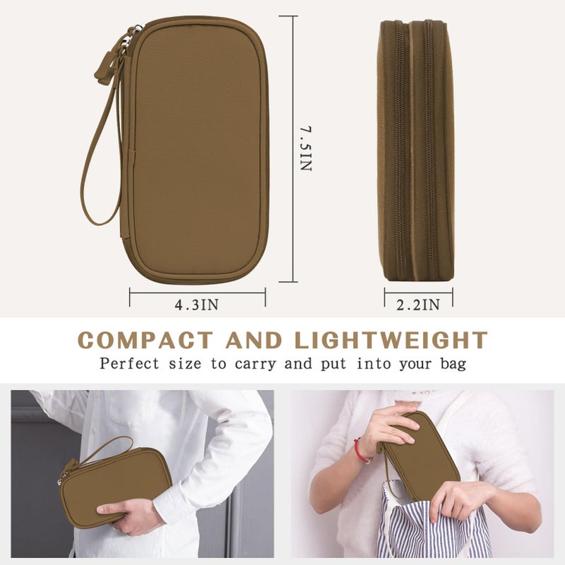 FYY Electronic Organizer, Travel Cable Organizer Bag Pouch Electronic Accessories Carry Case Portable Waterproof Double Layers All-in-One Storage Bag for Cable, Cord, Charger, Phone, Earphone Brown - Image 2