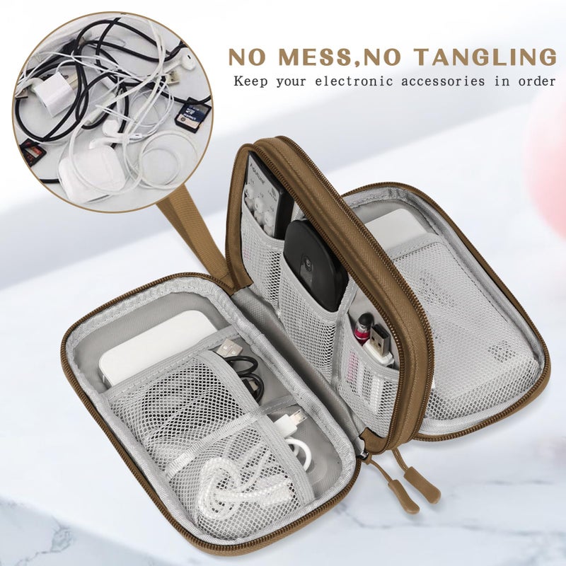 FYY Electronic Organizer, Travel Cable Organizer Bag Pouch Electronic Accessories Carry Case Portable Waterproof Double Layers All-in-One Storage Bag for Cable, Cord, Charger, Phone, Earphone Brown - Image 5