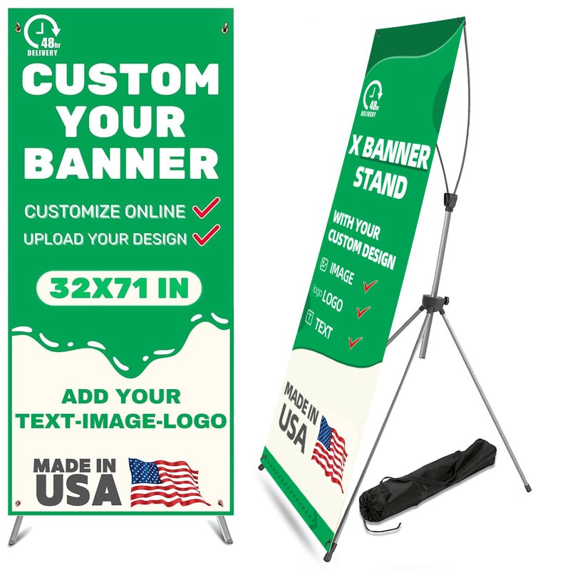 Timisigns Custom X Banner Stand Fits Any Banner Size from 23.6" X 62.99" to 31.5" X 70.86", Customize for Business, Advertising, Party Portable Retractable Banner with Travel Bag - Image 1