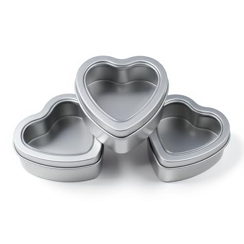 Thintinick 25-Pack 2oz Empty Heart Shaped Mini Metal Tins with Clear View Window Lids for Candle Making, Candies, Gifts & Treasures (Silver) - Image 5