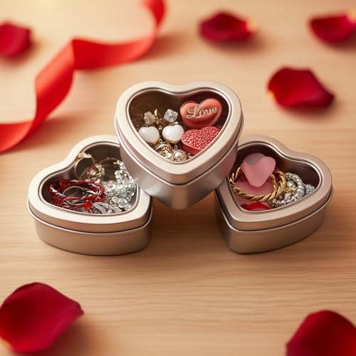 Thintinick 25-Pack 2oz Empty Heart Shaped Mini Metal Tins with Clear View Window Lids for Candle Making, Candies, Gifts & Treasures (Silver) - Image 3