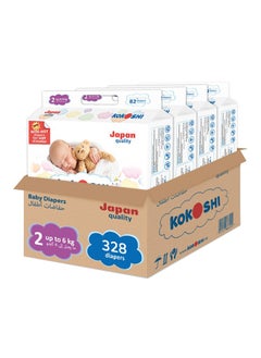 KOKOSHI Kokoshi Premium Baby Diapers, Size 2 for babies up to 6kg x 328pcs, Eco-friendly and Hypoallergenic Nappies, Japan Quality Ultimate Softness Leakproof for Skin Care Protection (Ds-328)  - Image 1