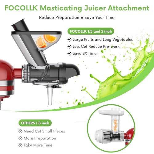 FOCOllK Masticating Juicer Attachment for KitchenAid Stand Mixer - Cold Press Dual Feed Chute Accessory, Slow Juicing Parts for Fruits & Vegetables - Image 4