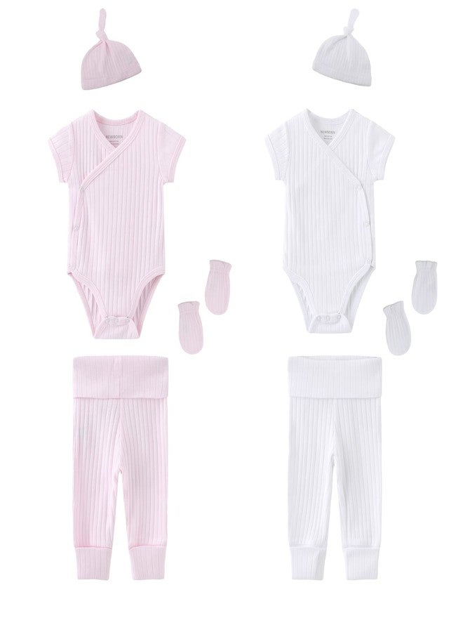 MAMIMAKA Newborn Infant Baby Boy Girl 100% Cotton Bodysuits Short Sleeve, Pants,Caps and Scratch Mittens Solid Color - Image 1