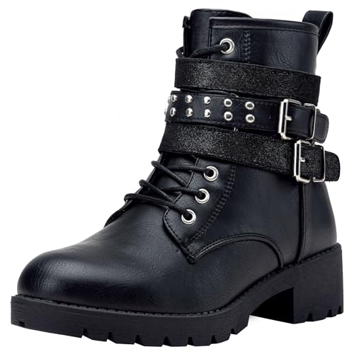 Vepose Women's Black Combat Lace up Ankle Boots, Motorcycle Booties, 919 Size 9 US - Moto Inside Zipper (CJY919 Black 09) - Image 1