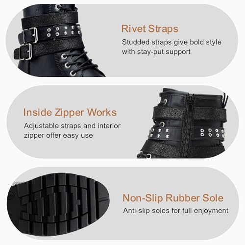 Vepose Women's Black Combat Lace up Ankle Boots, Motorcycle Booties, 919 Size 9 US - Moto Inside Zipper (CJY919 Black 09) - Image 3