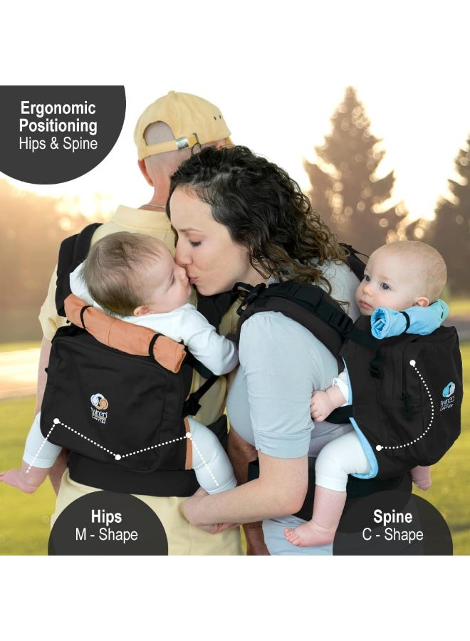 TwinGo حمالة الأطفال توينغو الأصلية (أسود، أزرق وبرتقالي) - حمالة مزدوجة قابلة للتعديل بالكامل وتنفصل إلى حمالتين فرديتين للرجال والنساء والتوائم والأطفال من 10-45 رطل - Image 4
