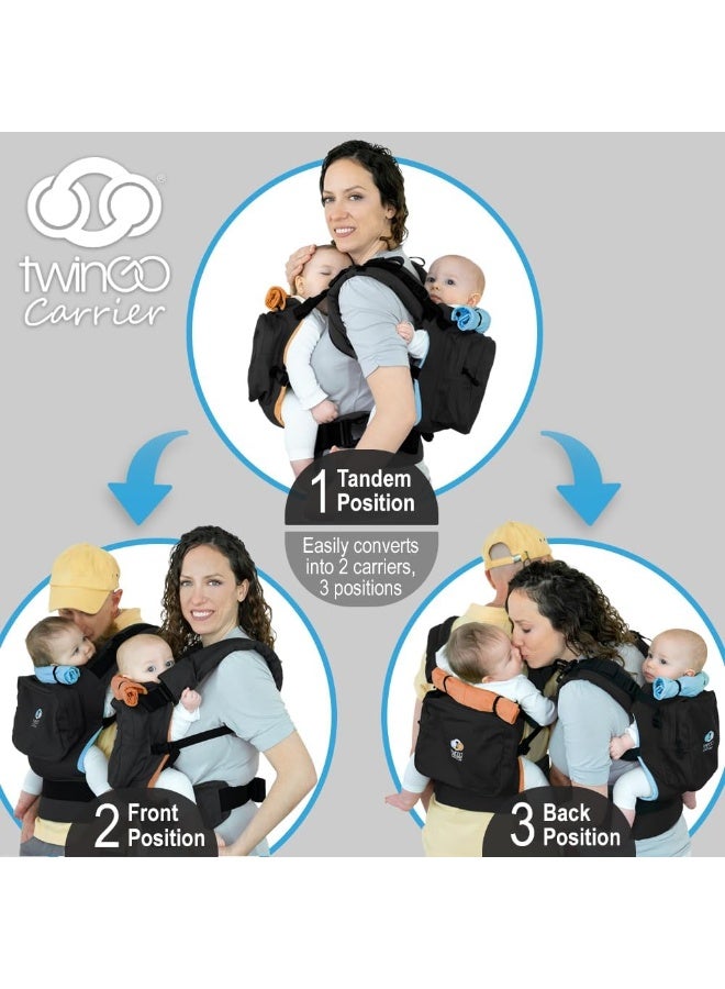 TwinGo حمالة الأطفال توينغو الأصلية (أسود، أزرق وبرتقالي) - حمالة مزدوجة قابلة للتعديل بالكامل وتنفصل إلى حمالتين فرديتين للرجال والنساء والتوائم والأطفال من 10-45 رطل - Image 2