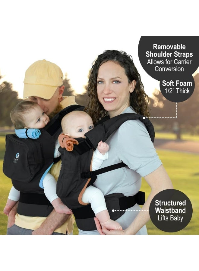 TwinGo حمالة الأطفال توينغو الأصلية (أسود، أزرق وبرتقالي) - حمالة مزدوجة قابلة للتعديل بالكامل وتنفصل إلى حمالتين فرديتين للرجال والنساء والتوائم والأطفال من 10-45 رطل - Image 3