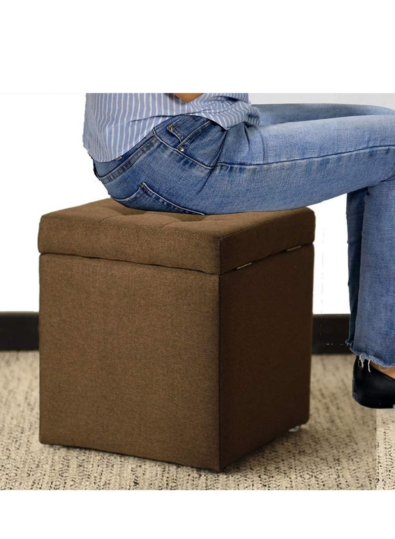 LINGWEI Foldable Chair Ottoman Linen Storage Stool Storage Box Change Shoe Chair Ottoman Bench - Image 3