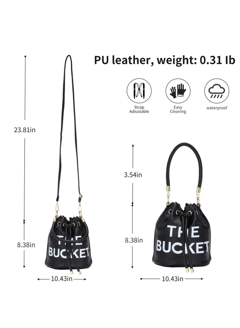 The Bucket Bags for Women, Mini Leathe Bucket Bag, Purses Drawstring Closure Crossbody Handbags, Suitable for traveling, shopping (Black) - Image 4