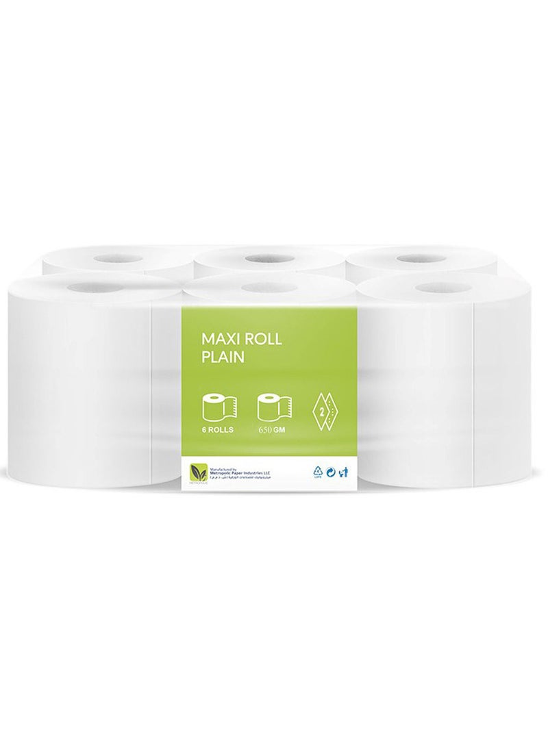 Metro 6-Pieces Premium Quality Maxi Roll 2 Ply -(600 GM X 6) | Kitchen Roll Sheets and Autocut with Embbosed Tissue papers  - Image 1